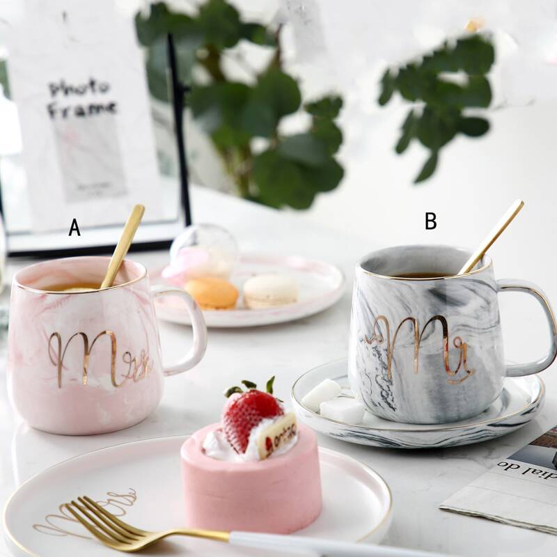 

1pc Marble Pattern Cup & Saucer, Multicolor