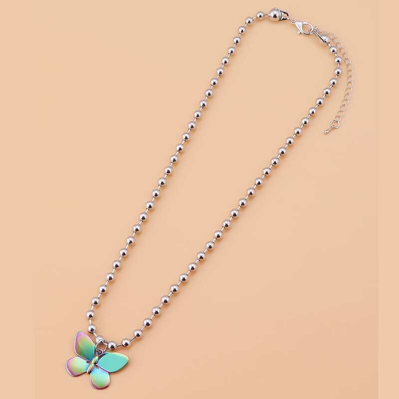 

1pc Holographic Butterfly Chain Necklace, Silver
