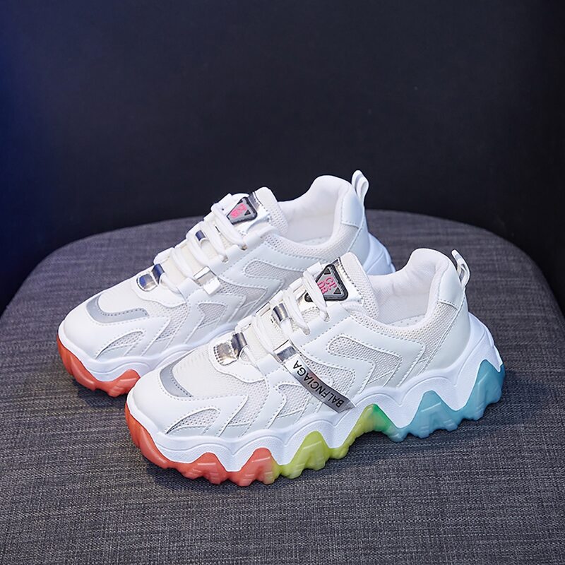 

Lace-up Front Mesh Panel Sneakers, White