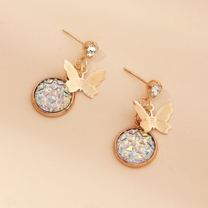 

1pair Rhinestone & Butterfly Earrings, Gold