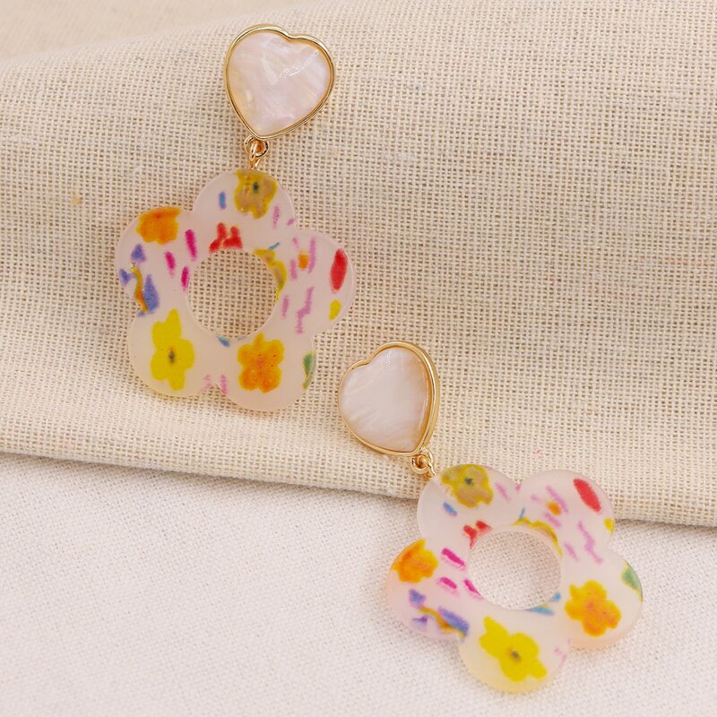 

Flower Drop Earrings, Multicolor