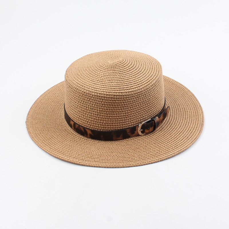 

Leopard Pattern Band Decor Straw Hat, Khaki