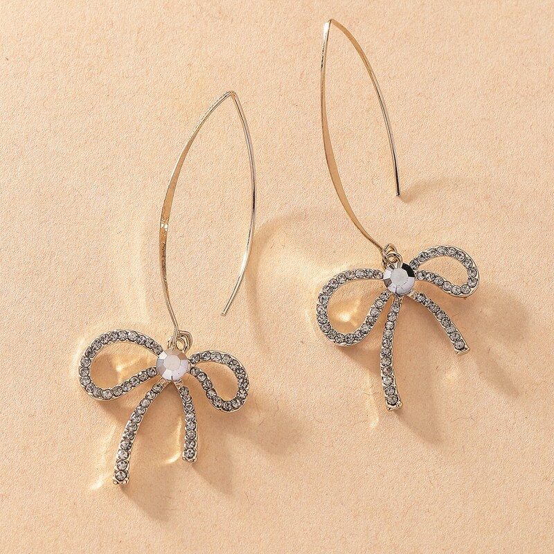 

Rhinestone Bow Earrings, Silver