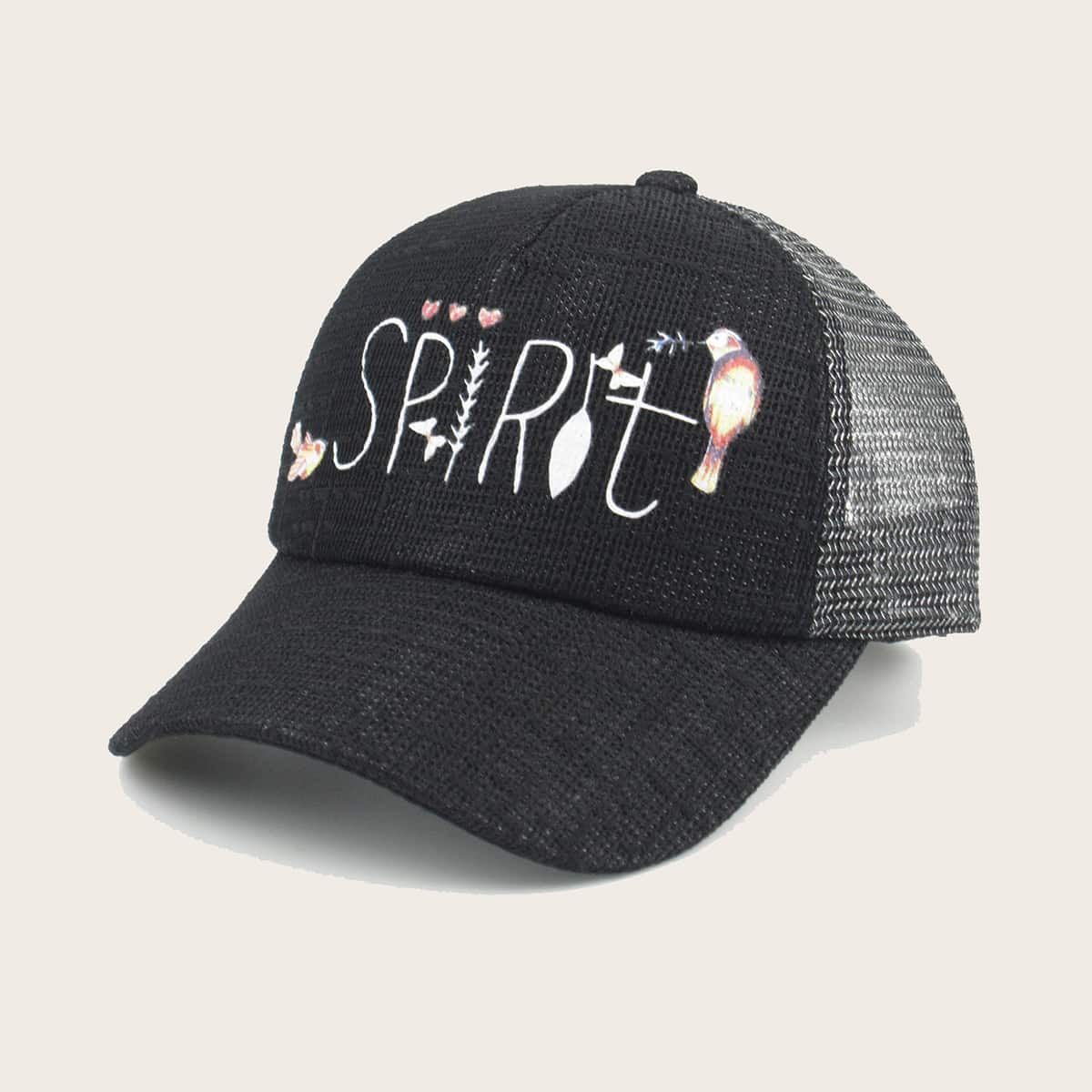 

Cartoon Graphic Mesh Baseball Cap, Black