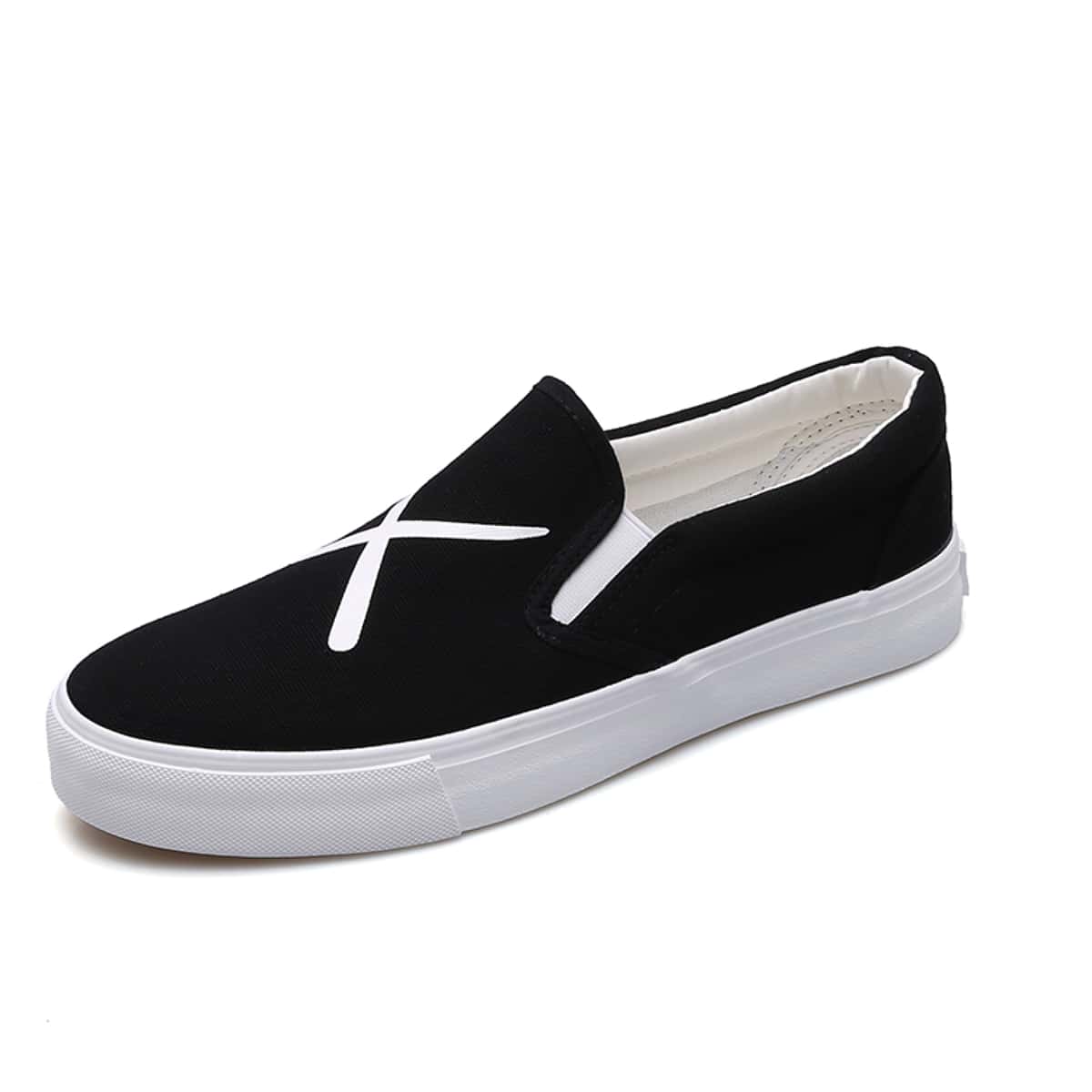 

Striped Graphic Slip On Sneakers, Black