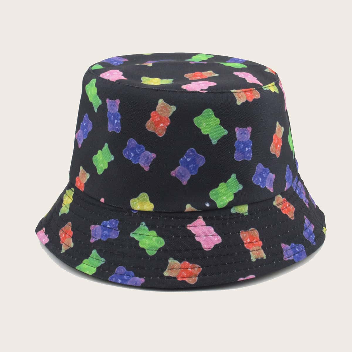 

Bear Pattern Bucket Hat, Black