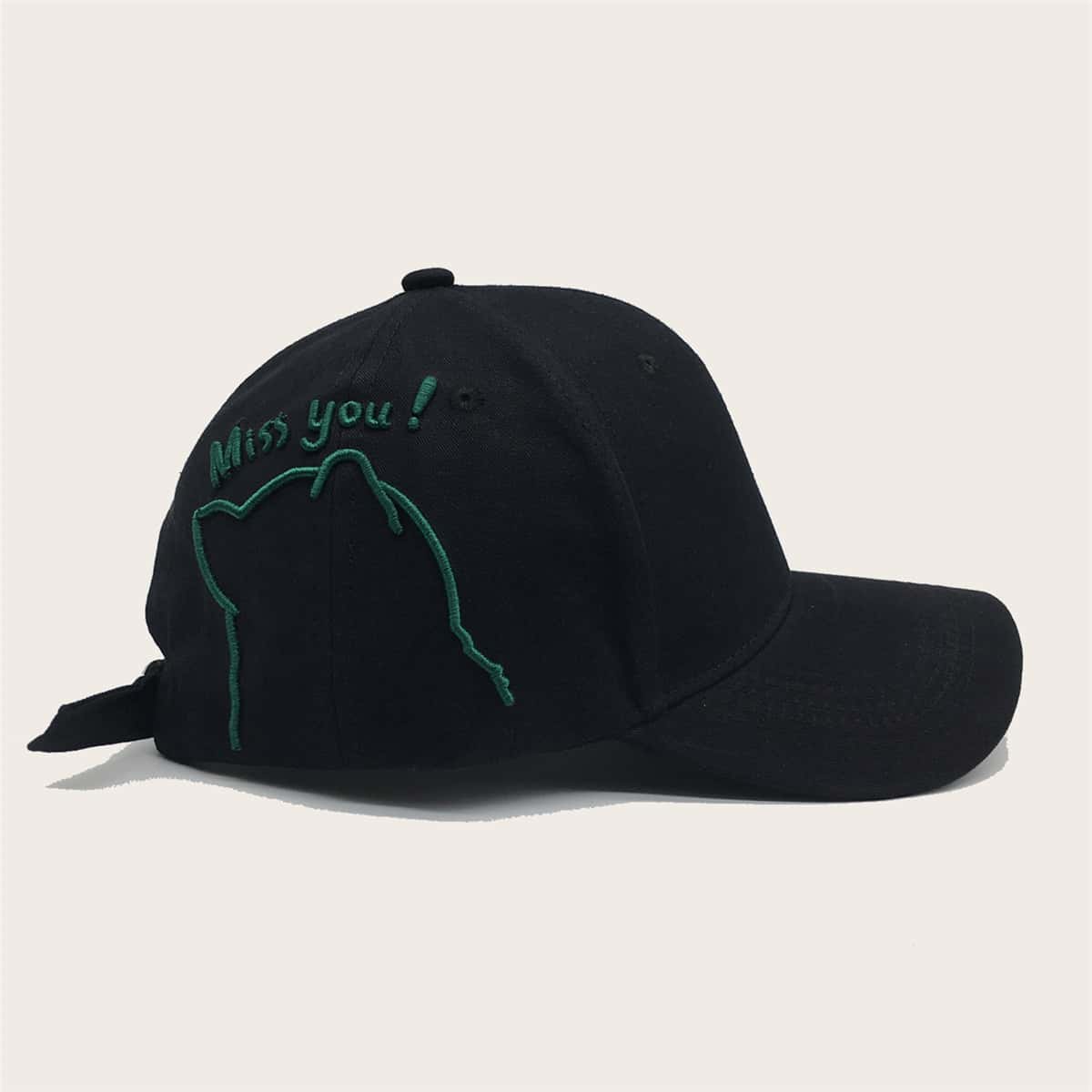

Letter Embroidery Baseball Cap, Black