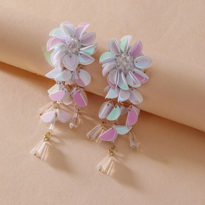 

Colorful Tassel Drop Earrings, White