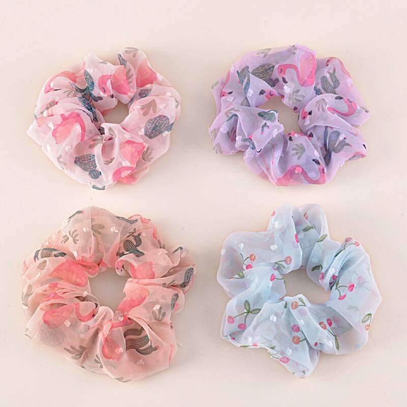 

4pcs Floral Scrunchie, Multicolor