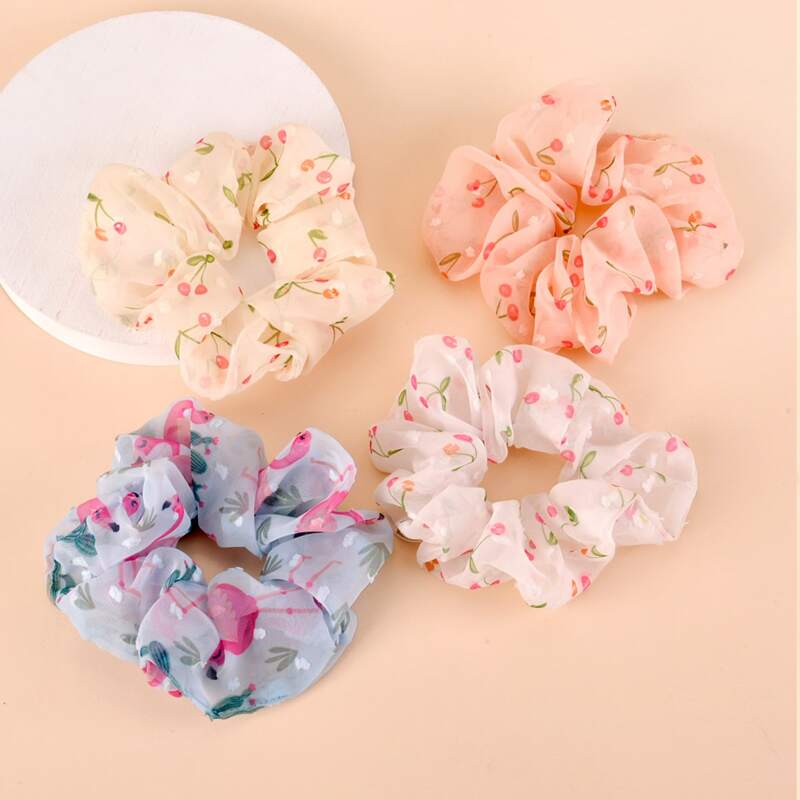 

4pcs Floral Scrunchie, Multicolor