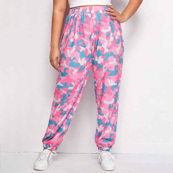 

Plus Camo Print Elastic Waist Joggers, Multicolor