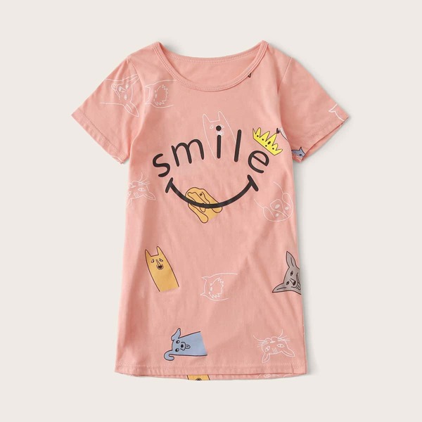 

Toddler Girls Cartoon And Letter Graphic Nightdress, Pink