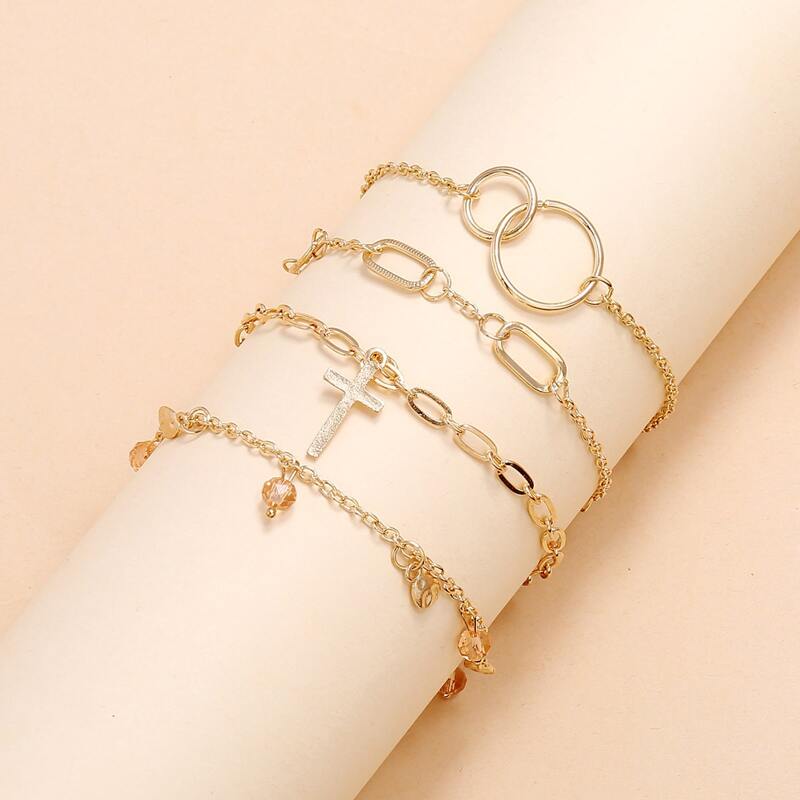 

4pcs Cross Charm Bracelet, Gold