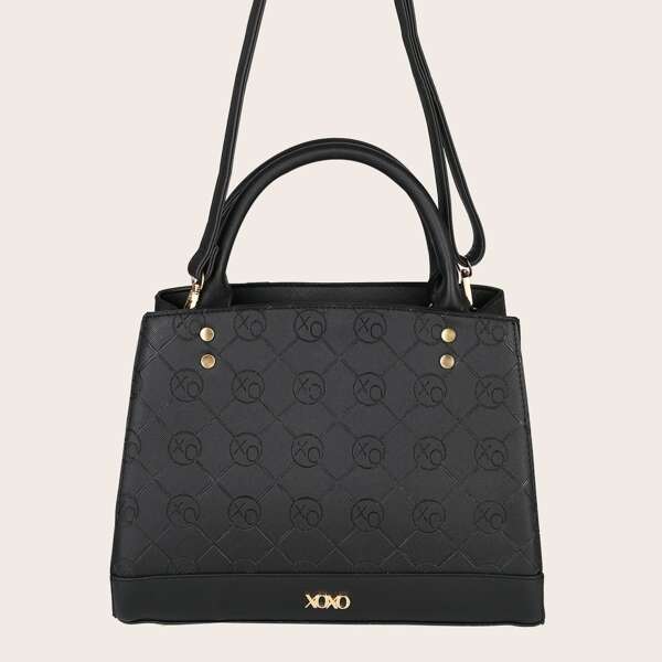 

Trapezoid Satchel Bag, Black
