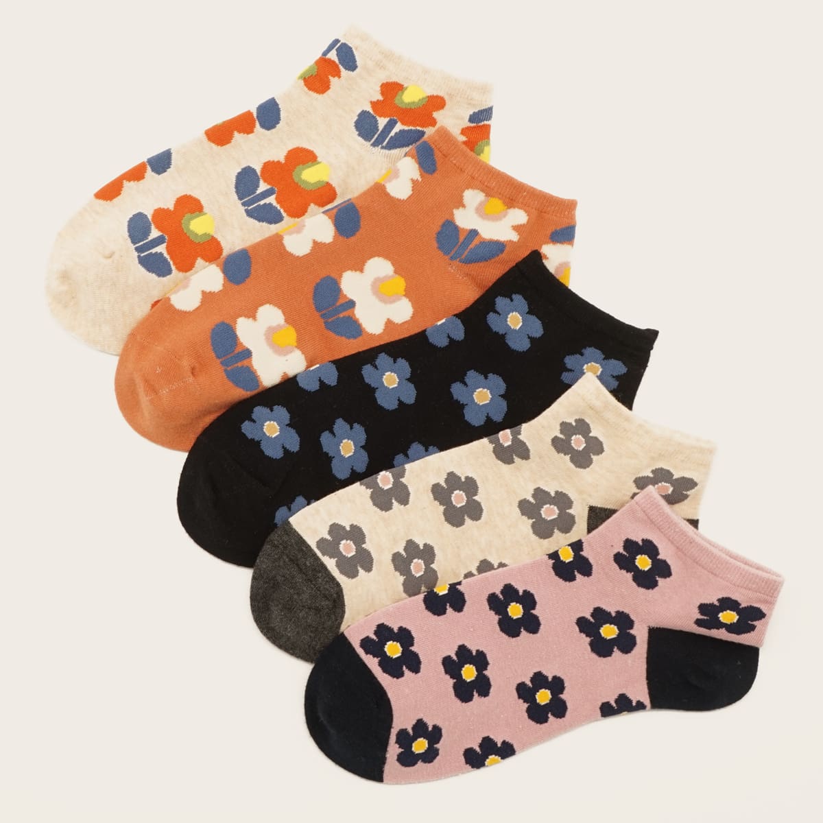 

5pairs Floral Pattern Socks, Multicolor