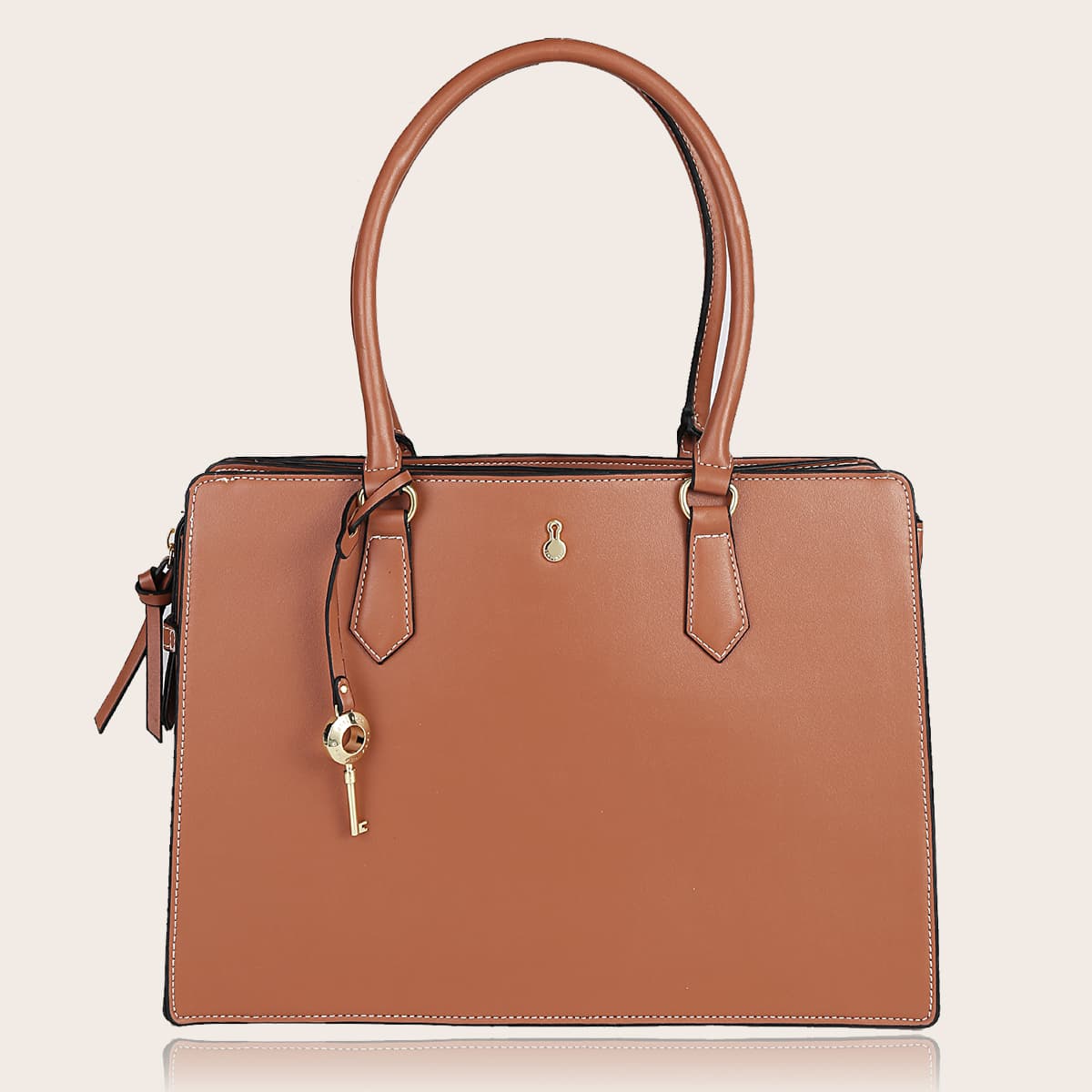 

Minimalist Tote Bag With Key, Brown
