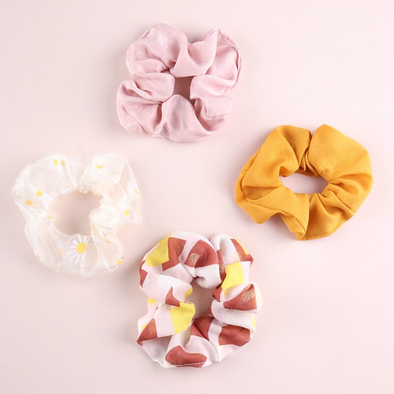 

4pcs Daisy Pattern Scrunchie, Multicolor