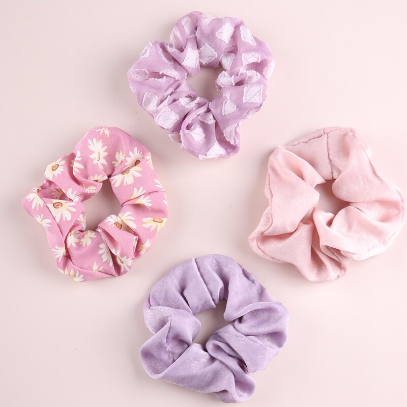 

4pcs Daisy Pattern Scrunchie, Multicolor