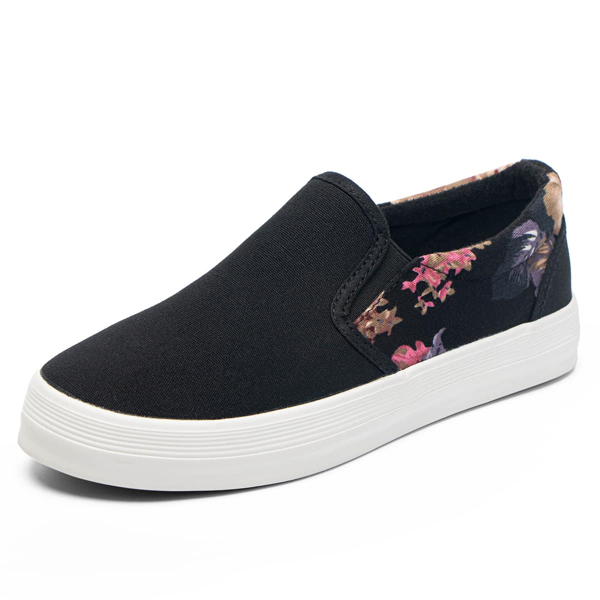 

Floral Graphic Slip On Sneakers, Black