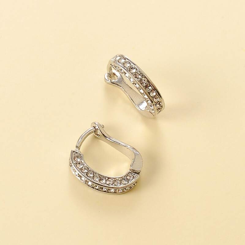 

Rhinestone Hoop Earrings, Silver