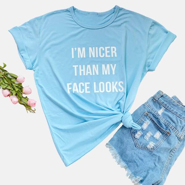 

Plus Slogan Graphic Short Sleeve Tee, Blue