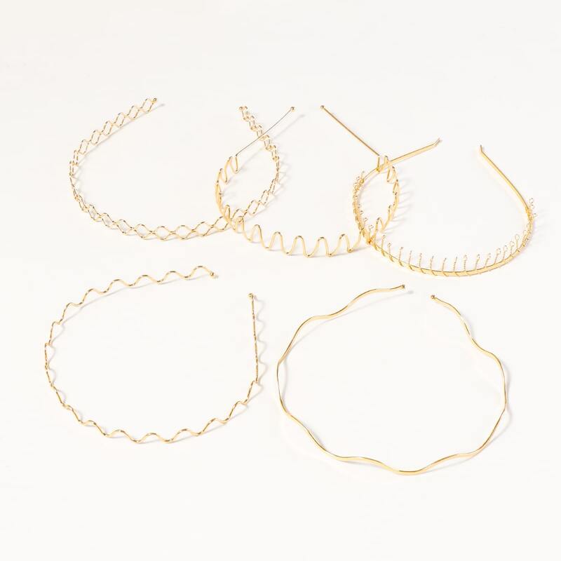 

5pcs Metal Hair Hoop, Gold