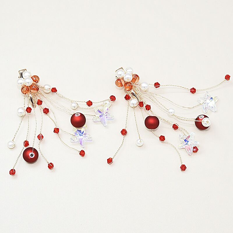 

2pcs Faux Pearl Hair Clip, Red