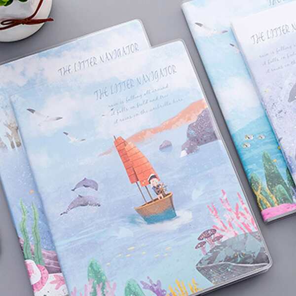 

1pc Cartoon Graphic Notebook, Blue
