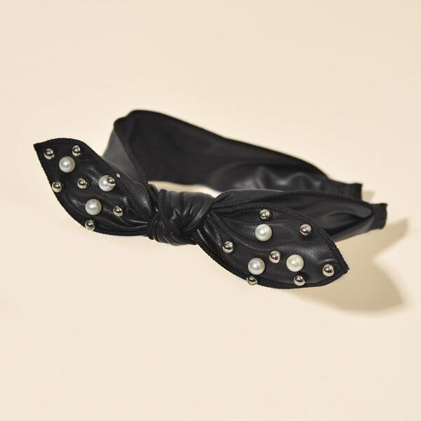 

Faux Pearl Bow Hair Hoop, Black