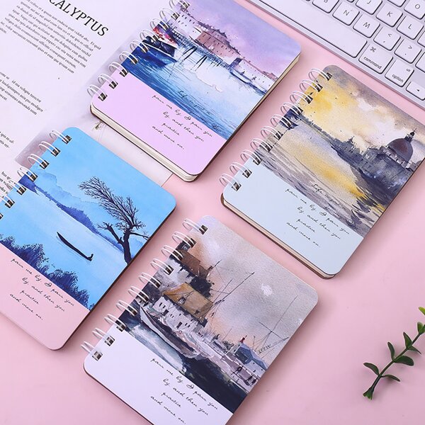 

1pc Landscape Print Cover Random Coil Notebook, Multicolor