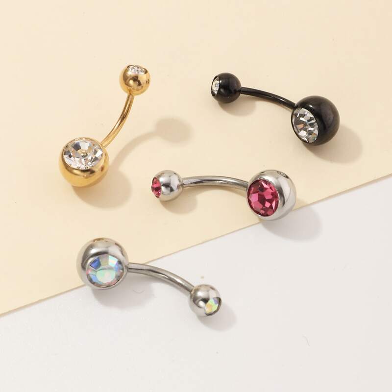 

4pcs Rhinestone Belly Ring, Multicolor