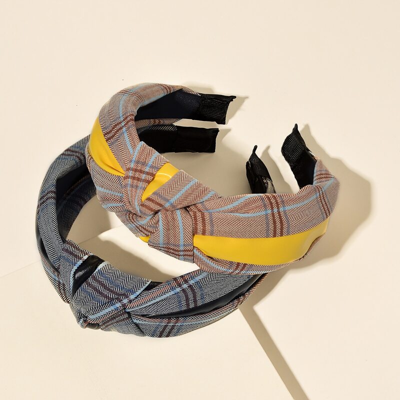 

2pcs Plaid Pattern Hair Hoop, Multicolor