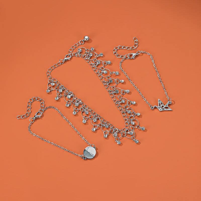 

3pcs Rhinestone Chain Anklet, Silver