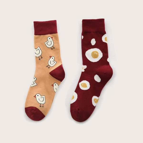 

2pairs Chicken Pattern Socks, Multicolor