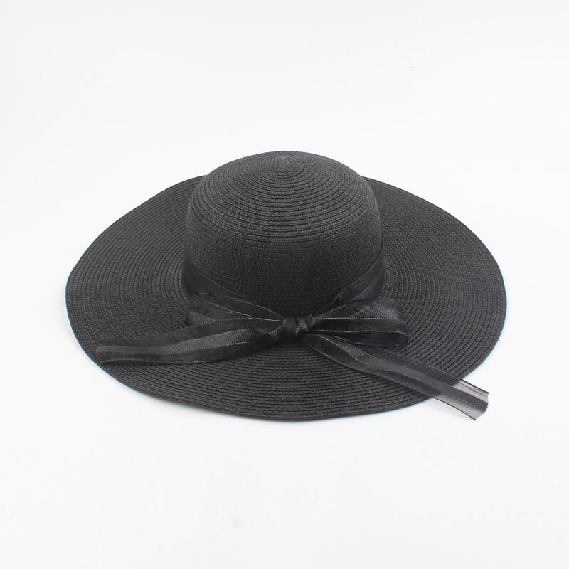 

Bow Knot Decor Straw Hat, Black