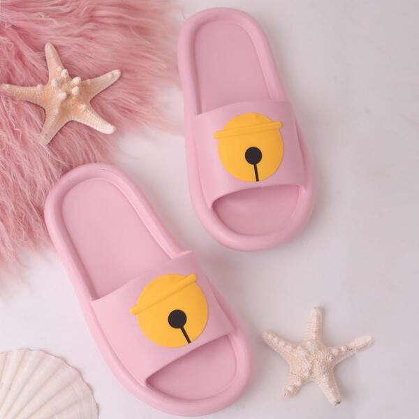 

Open Toe Bells Graphic Sliders, Pink