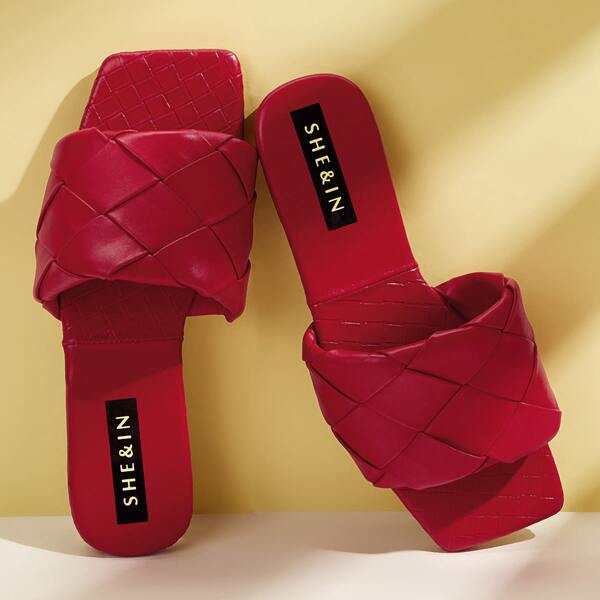 

Braided Open Toe Sliders, Red
