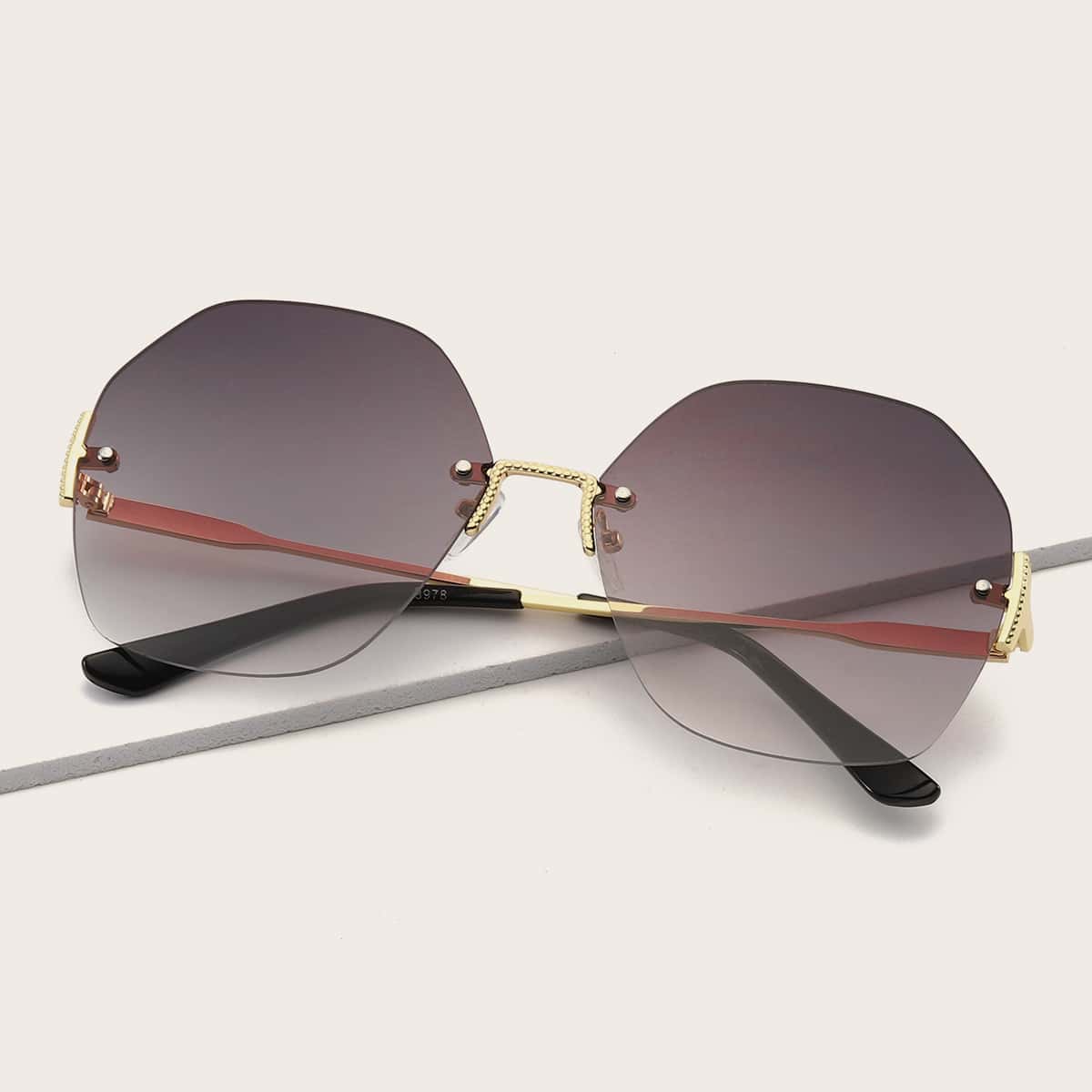 

Geometric Rimless Sunglasses, Grey