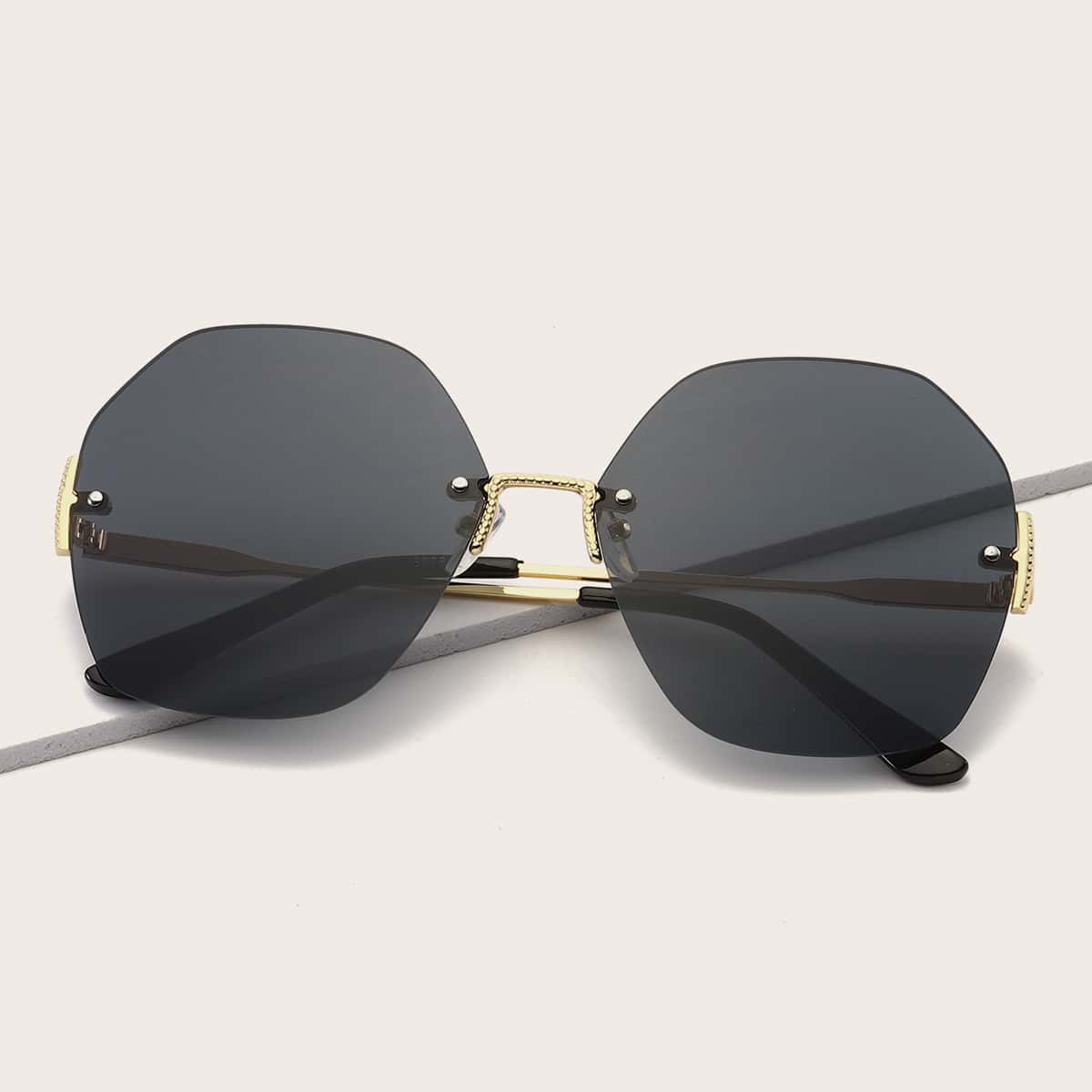 

Geometric Rimless Sunglasses, Black