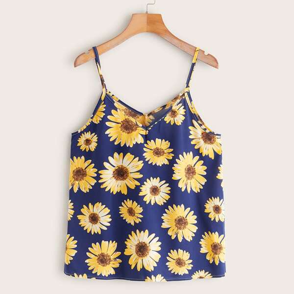 

All Over Sunflower Print Cami Top, Multicolor