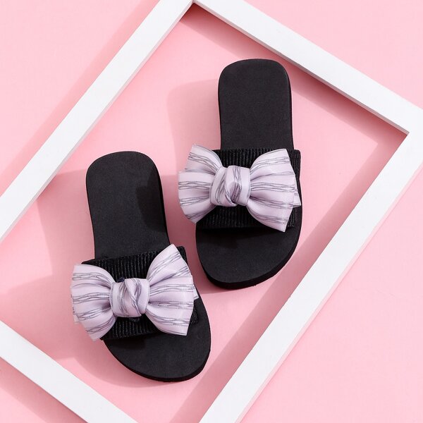 

Toddler Girls Bow Decor Sliders, Black
