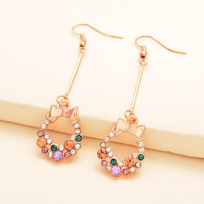 

Rhinestone Engraved Drop Earrings, Multicolor