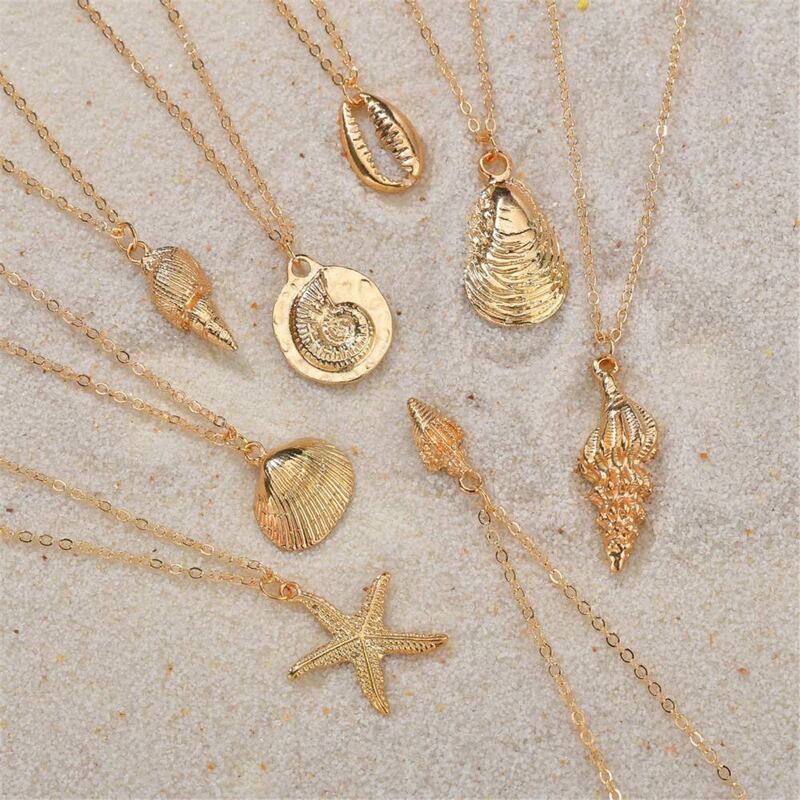 

8pcs Shell Charm Necklace, Gold