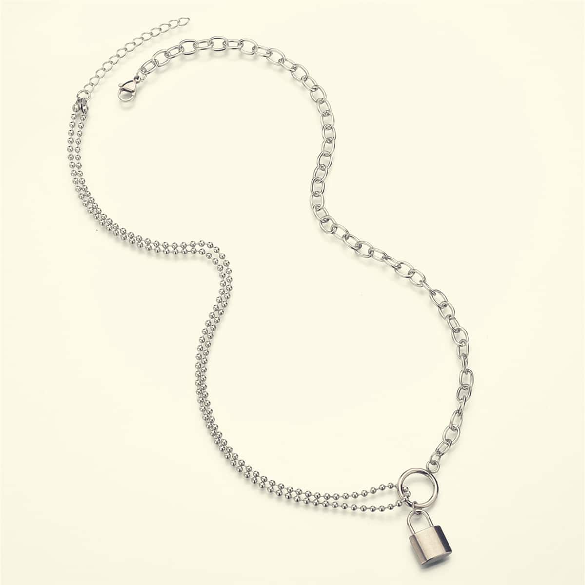 

Guys Lock Charm Necklace, Silver