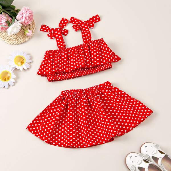 

Baby Girl Polka Dot Crop Cami & Skirt, Red