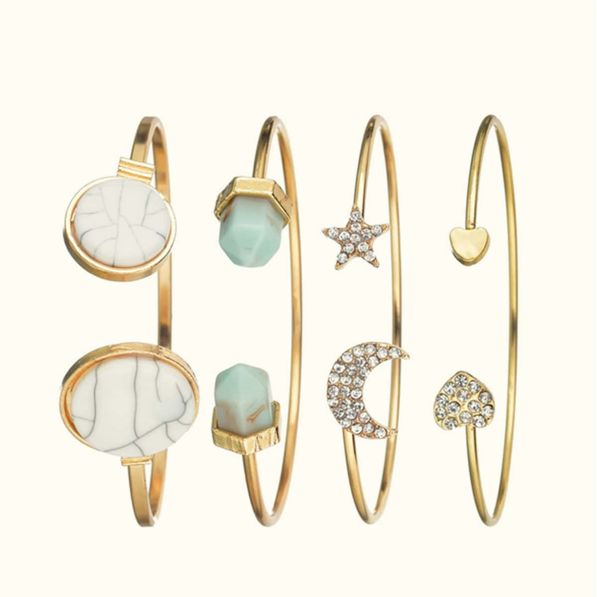 

4pcs Heart Cuff Bracelet, Gold
