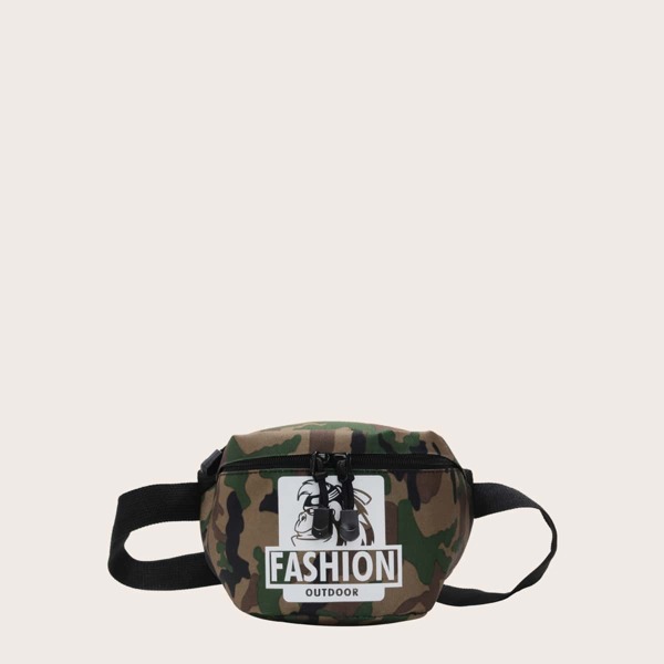

Kids Zip Front Fanny Pack с камуфляжным принтом, Армейский зеленый