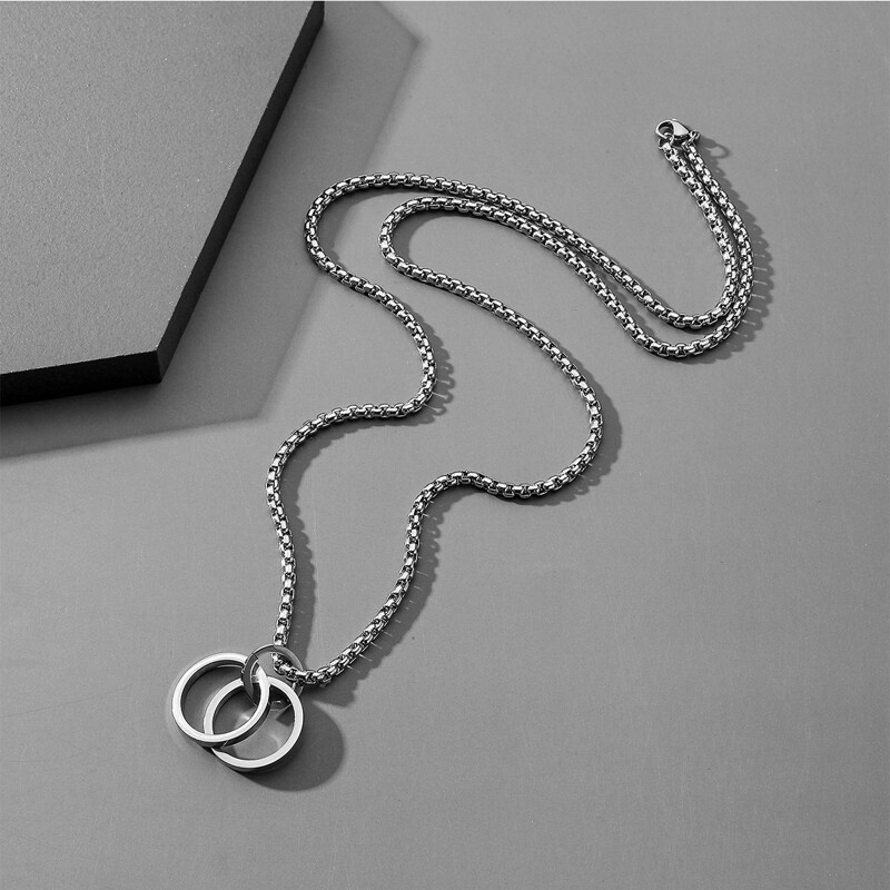 

Guys Ring Charm Necklace, Silver