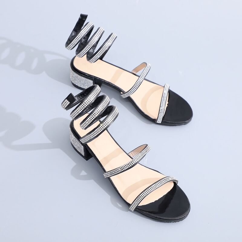 

Rhinestone Decor Block Heels, Black