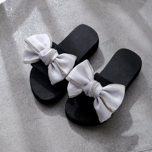 

Toddler Girls Bow Decor Sliders, Black